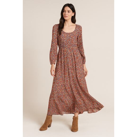 New Joie Eilish Floral Maxi Dress Fired Brick Multi Long Sleeve Boho Size S - Picture 1 of 16